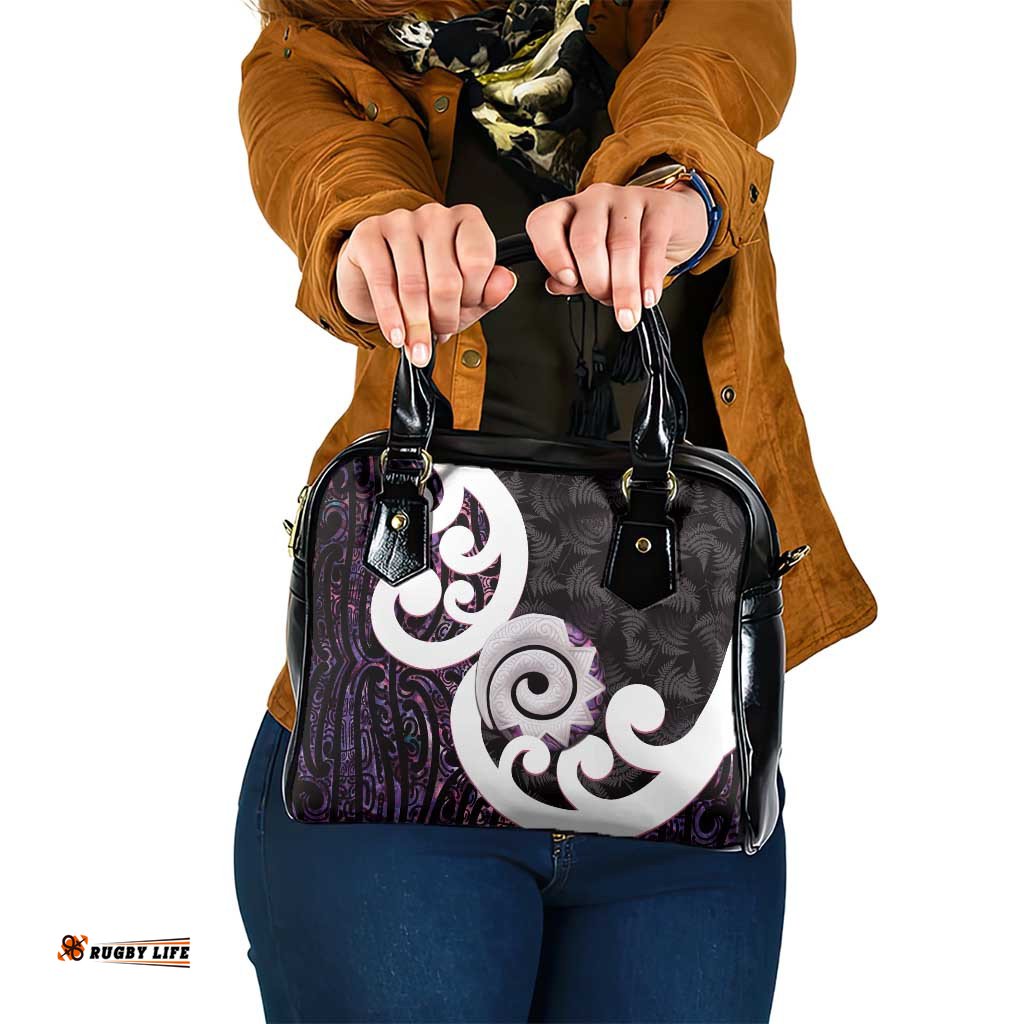 Aotearoa Koru Shoulder Handbag Purple Maori Paua Shell Mix Silver Fern LT14