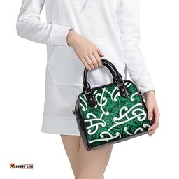 Aotearoa Maori Kowhaiwhai Shoulder Handbag Kakariki Puhoro and Patiki LT9