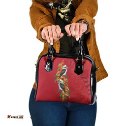 Aussie Kokaburra Golden Wattle Christmas Shoulder Handbag Aboriginal Dots Painting Red Motif LT9