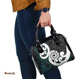 Aotearoa Koru Shoulder Handbag Cyan Maori Paua Shell Mix Silver Fern LT14