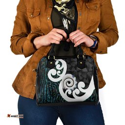 Aotearoa Koru Shoulder Handbag Cyan Maori Paua Shell Mix Silver Fern LT14