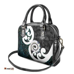 Aotearoa Koru Shoulder Handbag Cyan Maori Paua Shell Mix Silver Fern LT14