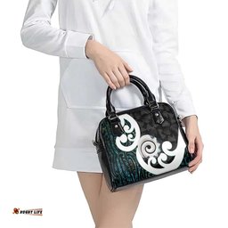 Aotearoa Koru Shoulder Handbag Cyan Maori Paua Shell Mix Silver Fern LT14