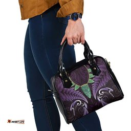 Aotearoa Pounamu Niho Shoulder Handbag Silver Fern Mix Maori Pattern - Purple LT14