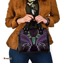 Aotearoa Pounamu Niho Shoulder Handbag Silver Fern Mix Maori Pattern - Purple LT14