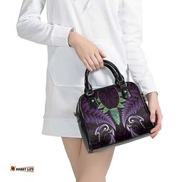 Aotearoa Pounamu Niho Shoulder Handbag Silver Fern Mix Maori Pattern - Purple LT14