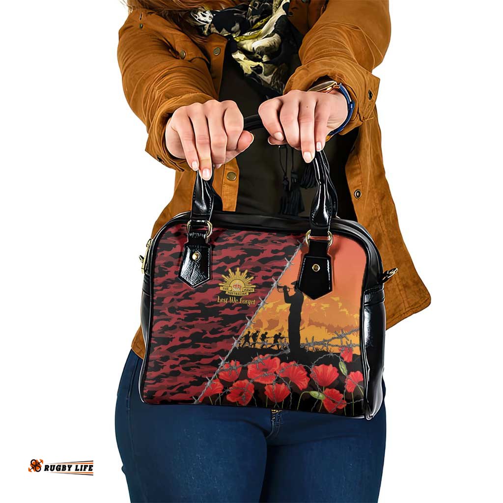 ANZAC Lest We Forget Shoulder Handbag Australian Army Poppy Tribute LT15