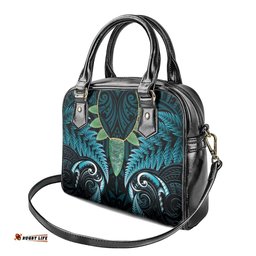 Aotearoa Pounamu Niho Shoulder Handbag Silver Fern Mix Maori Pattern - Turquoise LT14