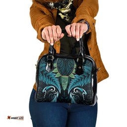 Aotearoa Pounamu Niho Shoulder Handbag Silver Fern Mix Maori Pattern - Turquoise LT14