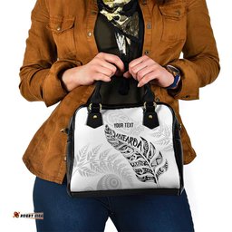 Aotearoa Personalized Lawn Bowls Maori Shoulder Handbag New Zealand White Tribal Silver Fern LT7