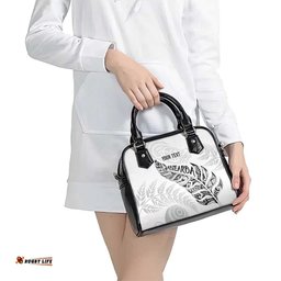 Aotearoa Personalized Lawn Bowls Maori Shoulder Handbag New Zealand White Tribal Silver Fern LT7