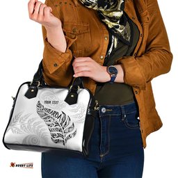 Aotearoa Personalized Lawn Bowls Maori Shoulder Handbag New Zealand White Tribal Silver Fern LT7