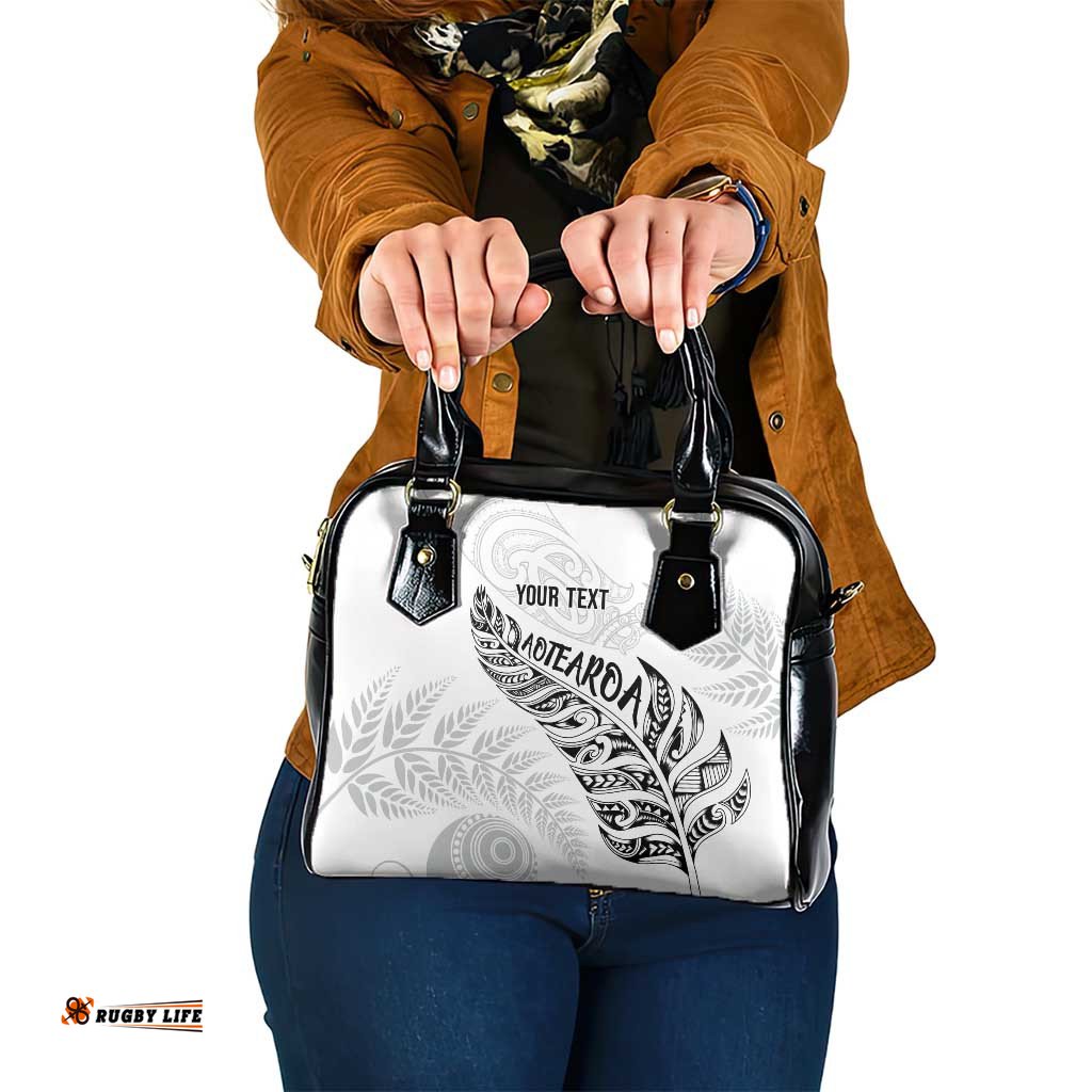 Aotearoa Personalized Lawn Bowls Maori Shoulder Handbag New Zealand White Tribal Silver Fern LT7