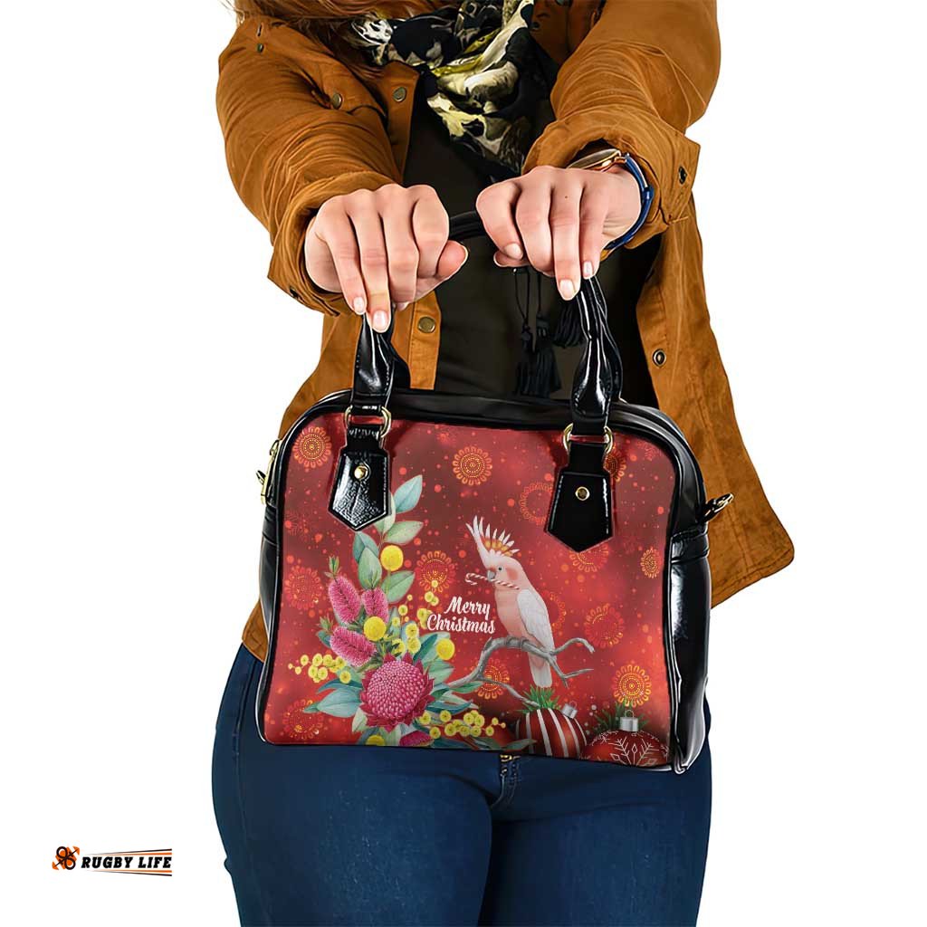Australia Pink Cockatoo Christmas Shoulder Handbag Aussie Native Flowers Merry Xmas - Red LT14