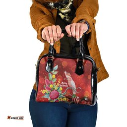 Australia Pink Cockatoo Christmas Shoulder Handbag Aussie Native Flowers Merry Xmas - Red LT14