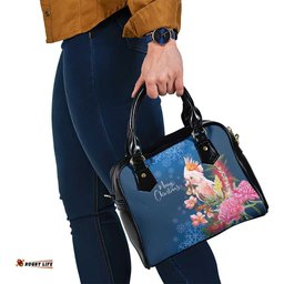 Australia Christmas Pink Cockatoo with Banksia Shoulder Handbag Snowy Blue LT7