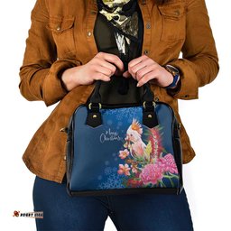 Australia Christmas Pink Cockatoo with Banksia Shoulder Handbag Snowy Blue LT7