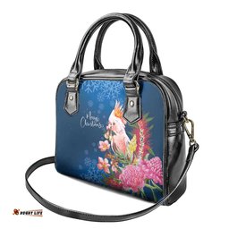 Australia Christmas Pink Cockatoo with Banksia Shoulder Handbag Snowy Blue LT7