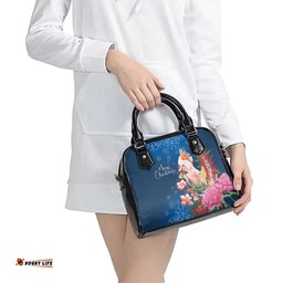 Australia Christmas Pink Cockatoo with Banksia Shoulder Handbag Snowy Blue LT7
