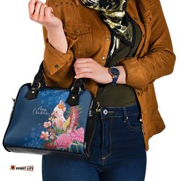 Australia Christmas Pink Cockatoo with Banksia Shoulder Handbag Snowy Blue LT7