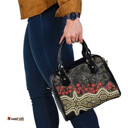Collingwood Magpies ANZAC Day Shoulder Handbag Indigenous Dot Art with Poppy Flower Tribute TS04