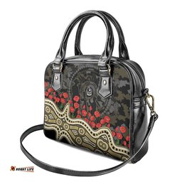 Collingwood Magpies ANZAC Day Shoulder Handbag Indigenous Dot Art with Poppy Flower Tribute TS04