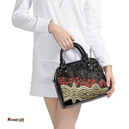 Collingwood Magpies ANZAC Day Shoulder Handbag Indigenous Dot Art with Poppy Flower Tribute TS04