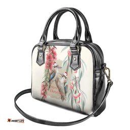 Australia Kookaburra Christmas Shoulder Handbag Bottlebrush Eucalyptus Blossoms Watercolor LT14
