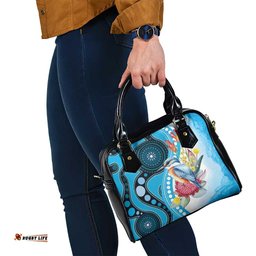 Australia Azure Kingfisher Shoulder Handbag Australian Native Flowers Indigenous Art LT14