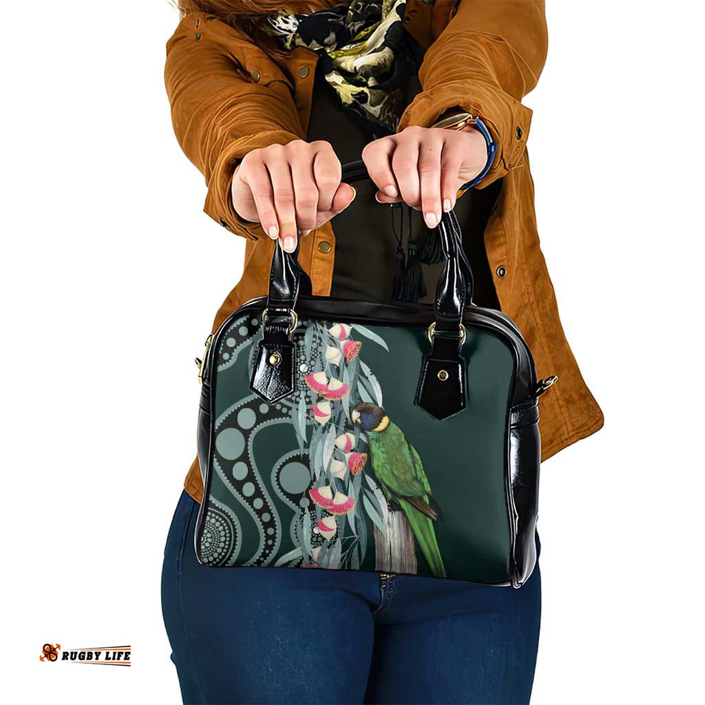 Australian Ringneck Parrot Shoulder Handbag Barnardius Zonarius Eucalyptus Flowers Aboriginal Art LT14
