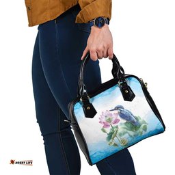 Australia Azure Kingfisher Shoulder Handbag Ceyx Azureus Sacred Lotus Watercolor LT14