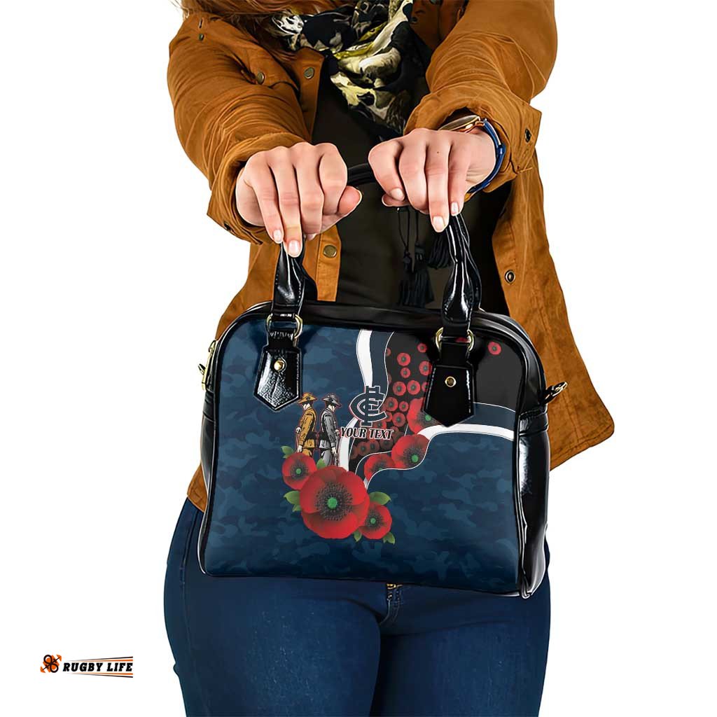 Carlton Blues ANZAC Personalised Shoulder Handbag Lest We Forget Poppy Camo LT9
