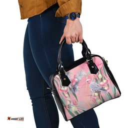 Australia Breast Cancer Awareness Shoulder Handbag Pink Galah with Eucalyptus Flowers LT7