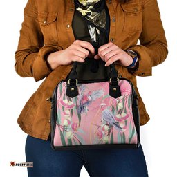 Australia Breast Cancer Awareness Shoulder Handbag Pink Galah with Eucalyptus Flowers LT7