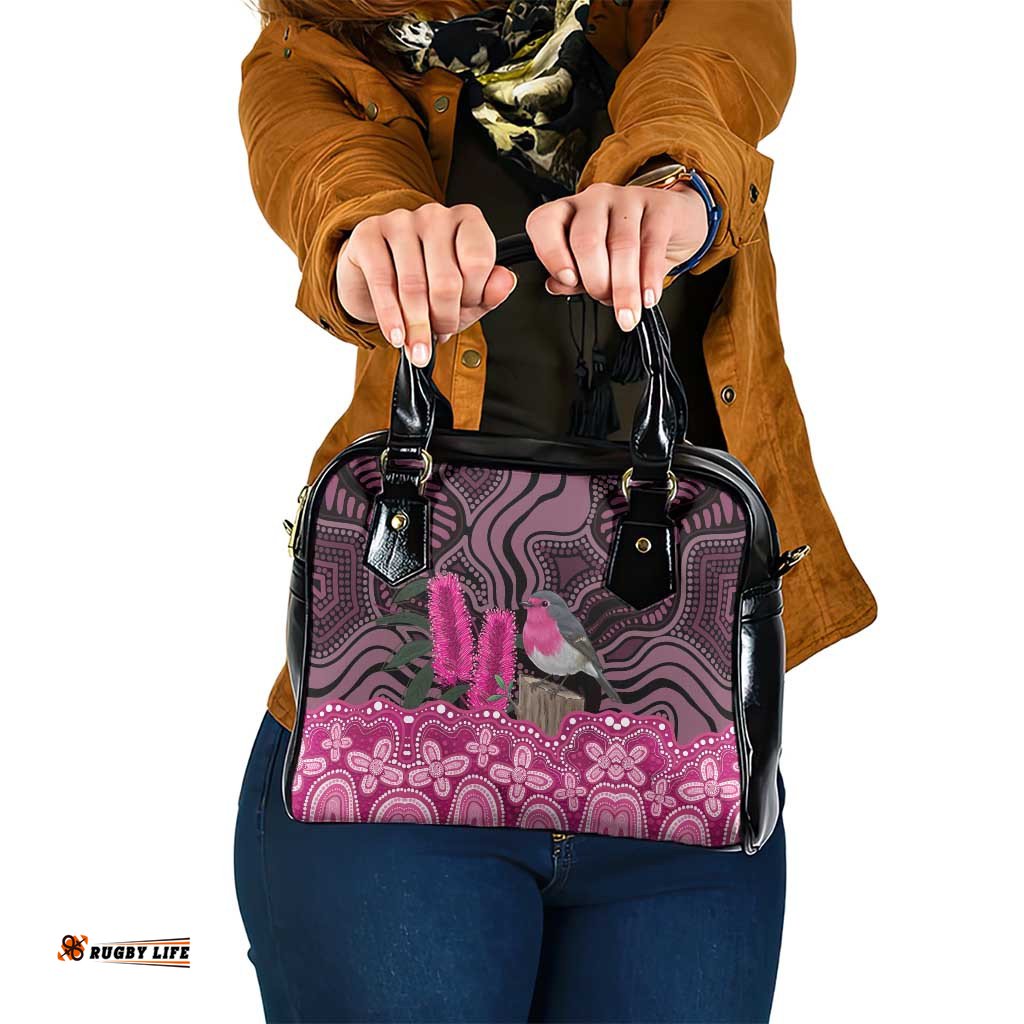 Australia Indigenous Shoulder Handbag Breast Cancer Pink Robin Bottlebrush Aboriginal Art LT14