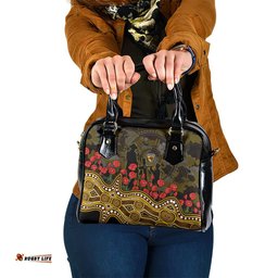 Hawthorn Hawks ANZAC Day Shoulder Handbag Indigenous Dot Art with Poppy Flower Tribute TS04