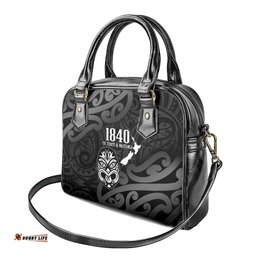 New Zealand 1840 Waitangi Day Shoulder Handbag Aotearoa Haka Mask - Black Version LT14