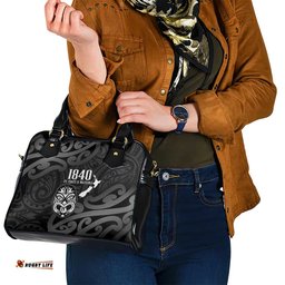 New Zealand 1840 Waitangi Day Shoulder Handbag Aotearoa Haka Mask - Black Version LT14