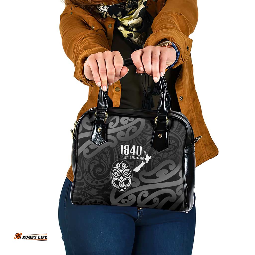 New Zealand 1840 Waitangi Day Shoulder Handbag Aotearoa Haka Mask - Black Version LT14