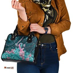 Hereditary Cancer Awareness Shoulder Handbag Hope Ribbon With Aussie Teal Duncan Coral DT05