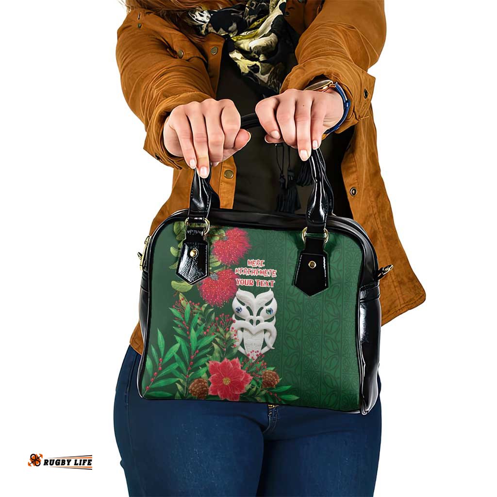 Maori Wheku Meri Kirihimete Personalised Shoulder Handbag All Green Indigenous Maori Motif LT9