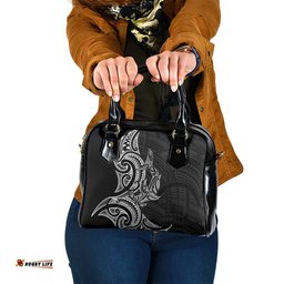 New Zealand Hammerhead Shark Shoulder Handbag Maori Haehae Mangopare Black LT14