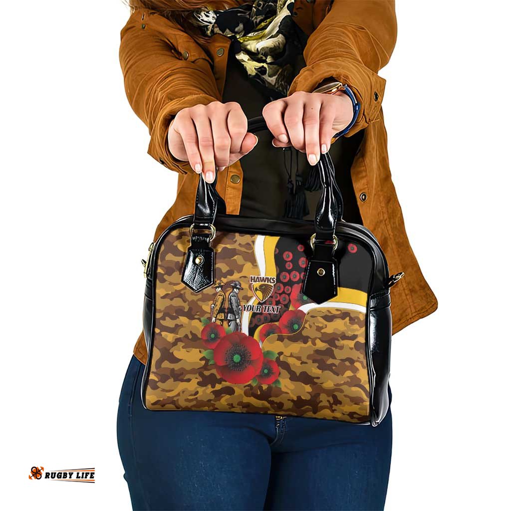 Hawthorn Hawks ANZAC Personalised Shoulder Handbag Lest We Forget Poppy Camo LT9