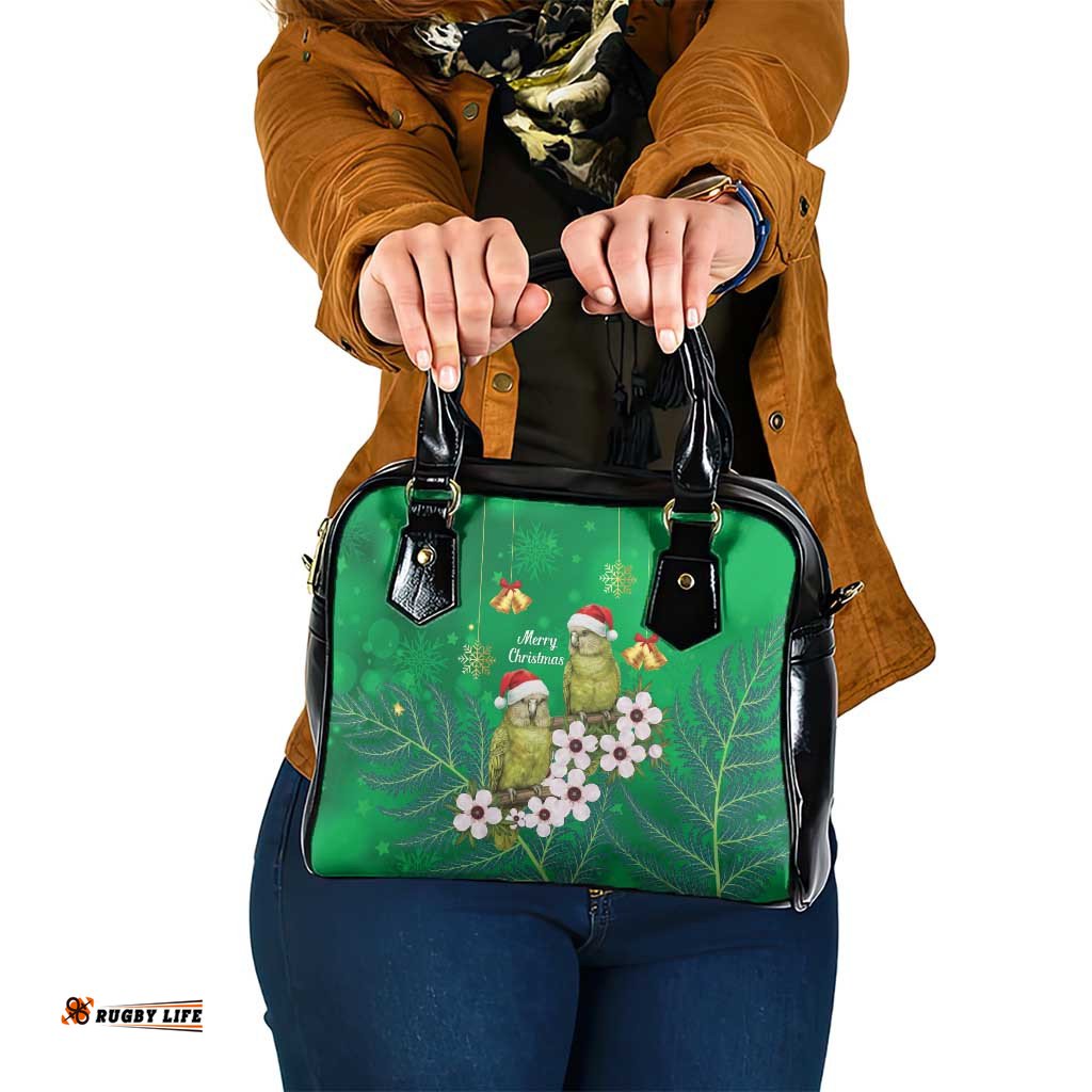 New Zealand Kakapo Christmas Shoulder Handbag Owl Parrot Santa Sliver Fern Manuka - Green LT14