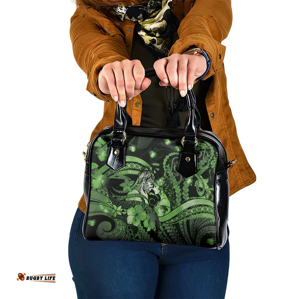 Maori Romantic Valentine Shoulder Handbag The Hongi Kiss Green Galaxy DT05