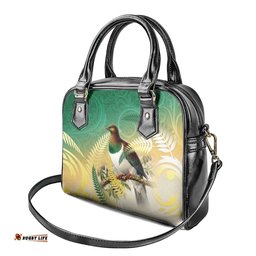 New Zealand Pigeon Kereru Shoulder Handbag Maori Fern Art Green Gradient LT05