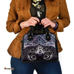 New Zealand Maori Shoulder Handbag Poutama Pikorua Purple Paua Shell LT05
