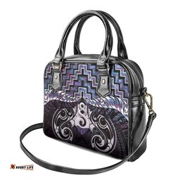 New Zealand Maori Shoulder Handbag Poutama Pikorua Purple Paua Shell LT05