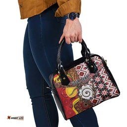 Personalised Aotearoa and Australia Together Shoulder Handbag Koru and Kangaroo - Taniko with Aboriginal Motif LT03
