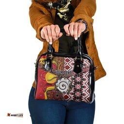Personalised Aotearoa and Australia Together Shoulder Handbag Koru and Kangaroo - Taniko with Aboriginal Motif LT03